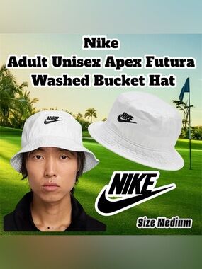 New Nike Apex adult Unisex Futura Washed Bucket Hat - White - Size Medium